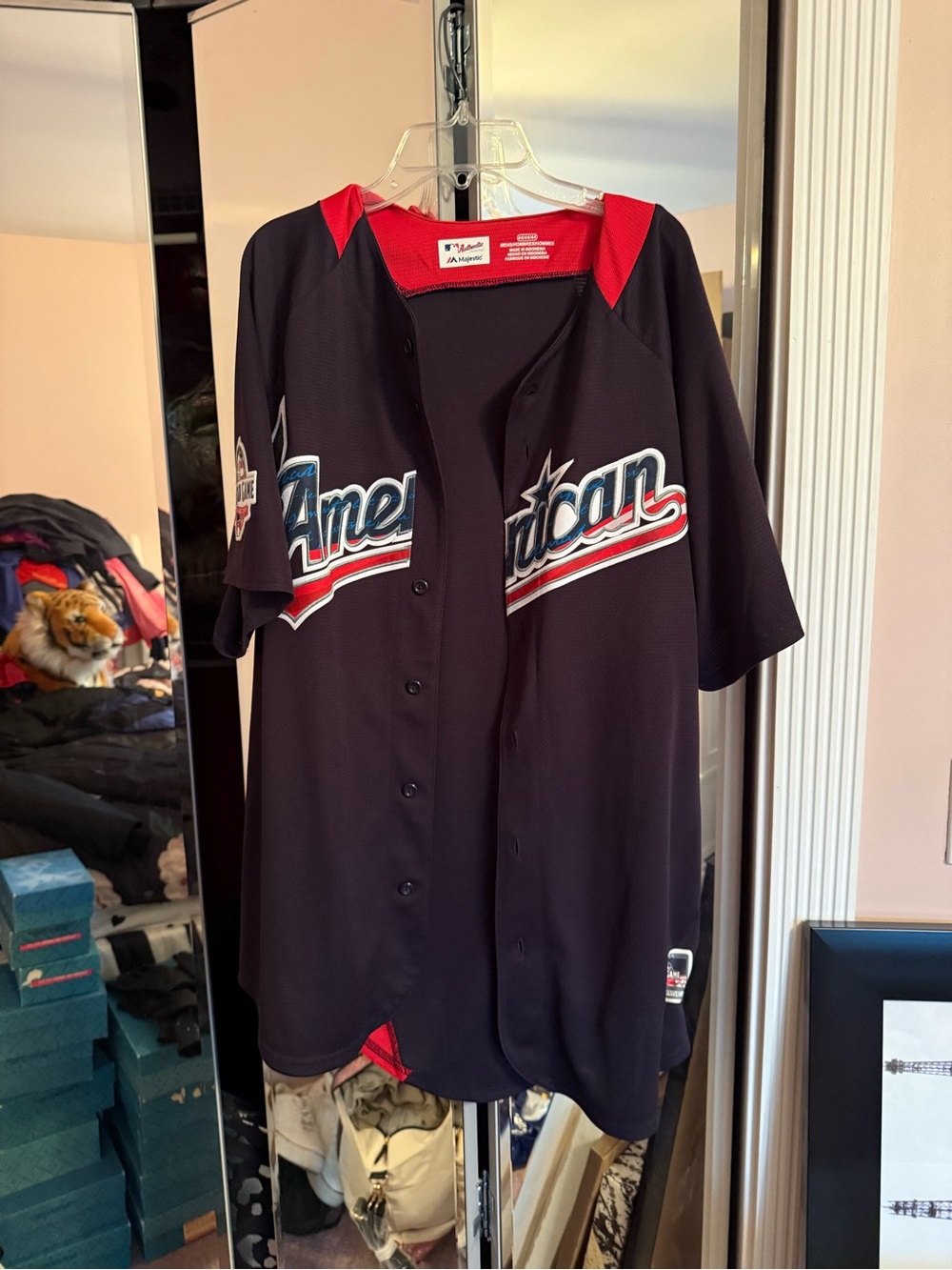 Majestic Navy and Red Baseball Jersey Top